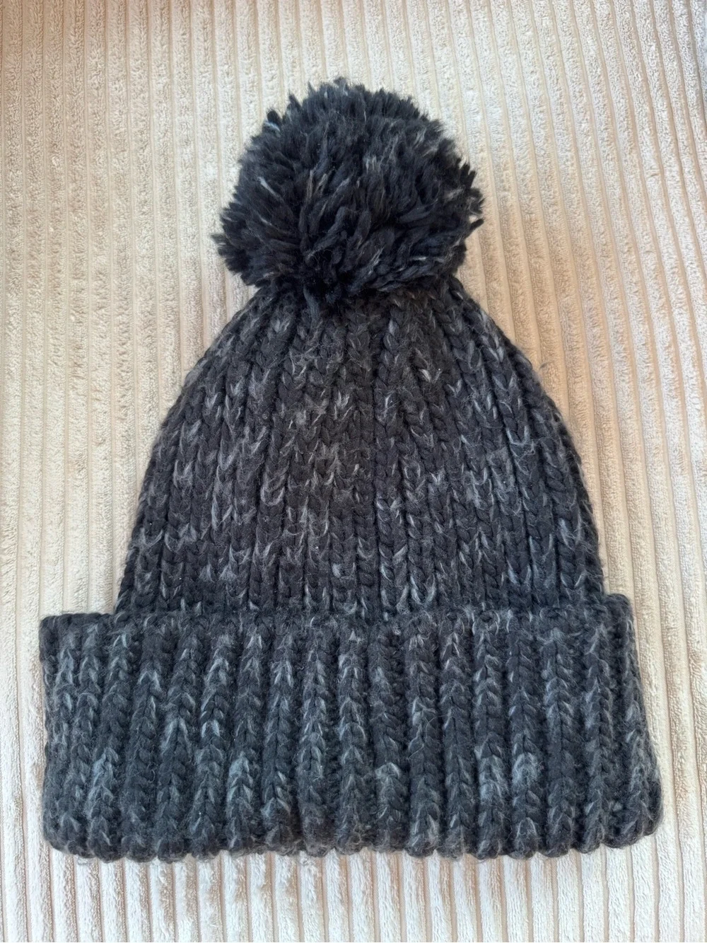 The North Face Black Gray Pom Pom Knit Beanie
